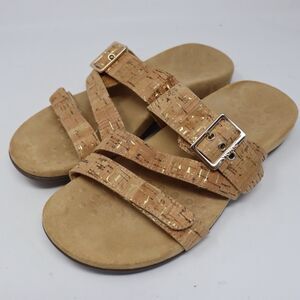 Vionic Womens Size 8 Skylar Slide Sandals Textured Brown Cork Comfort Slide